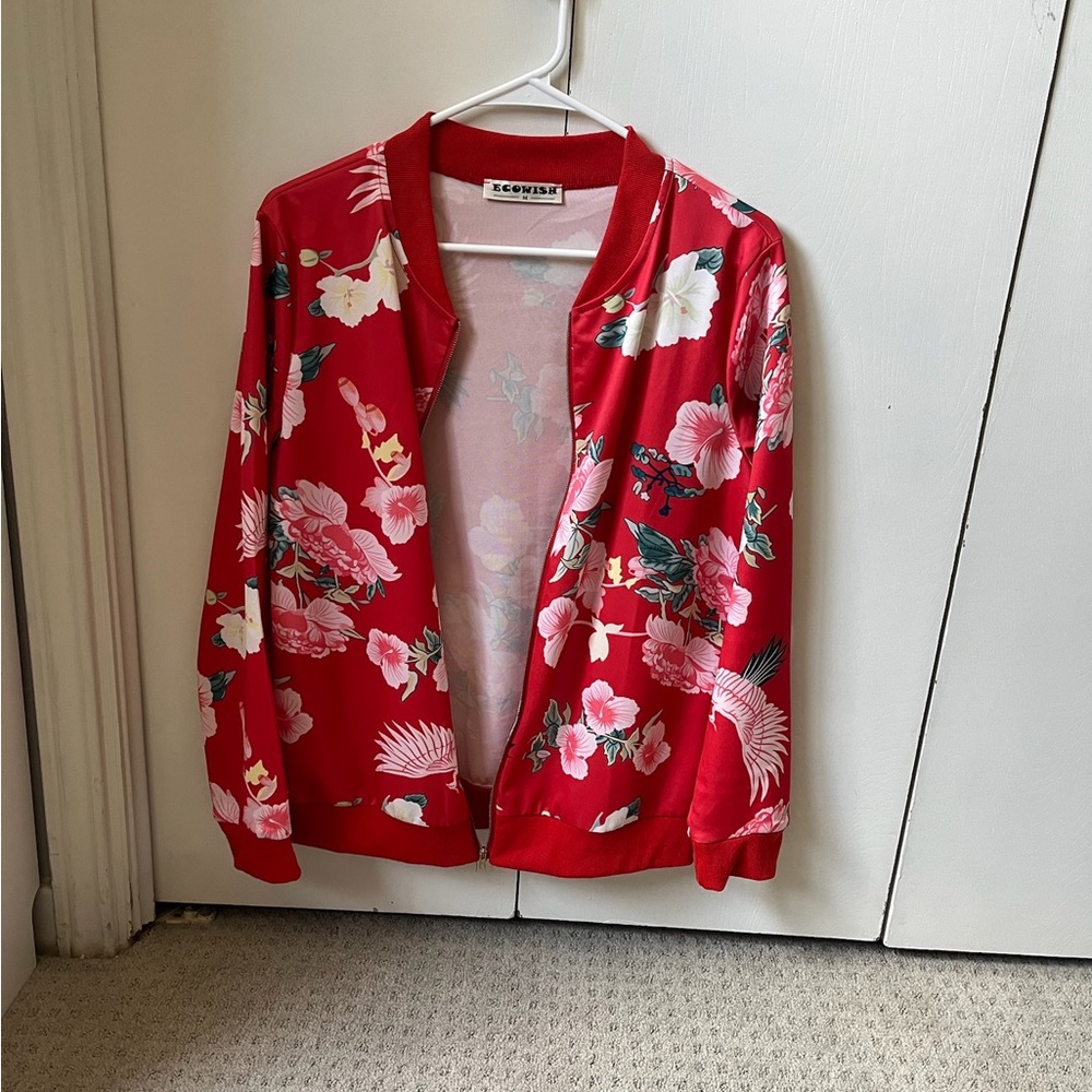 Wish Red and Pink Bomber Jacket with Floral Design
